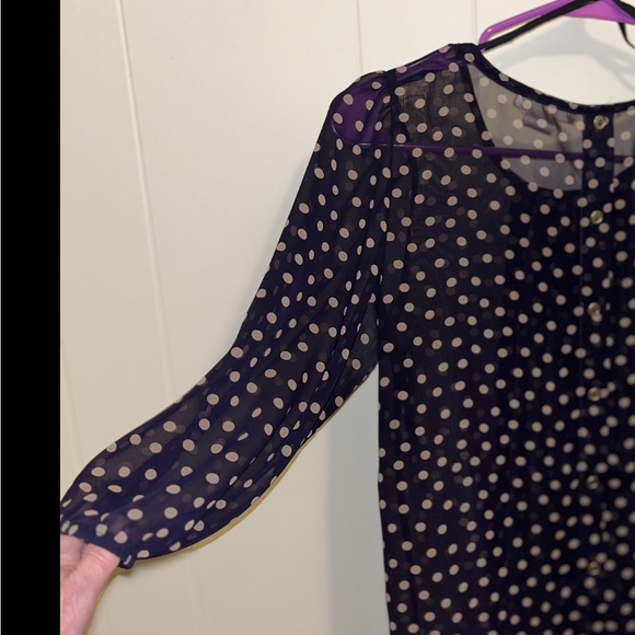 BLACK & BLUSH POLKA DOT SHEER BLOUSE TOP TUNIC BUTTON UP BACK 3/4 SLEEVE M AGACI - Picture 3 of 3